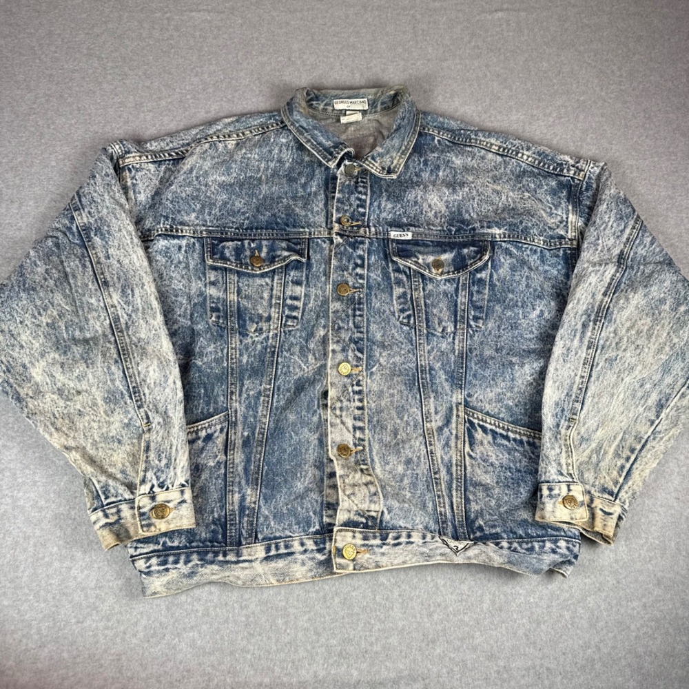 Vintage Georges Marciano for Guess Denim Jacket Mens XL Blue Acid Wash Trucker